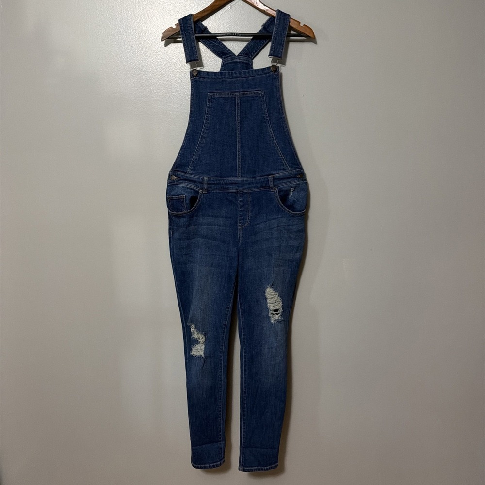 Soho New York & Company Jeans Overalls Jumpsuit Womens L Distressed Ripped